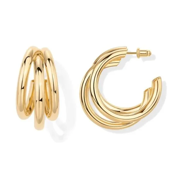 Silver plated triple hoop earrings - Picture 4 of 7